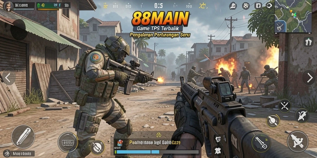 Screenshot menunjukkan momen aksi intens dalam game TPS 88MAIN.