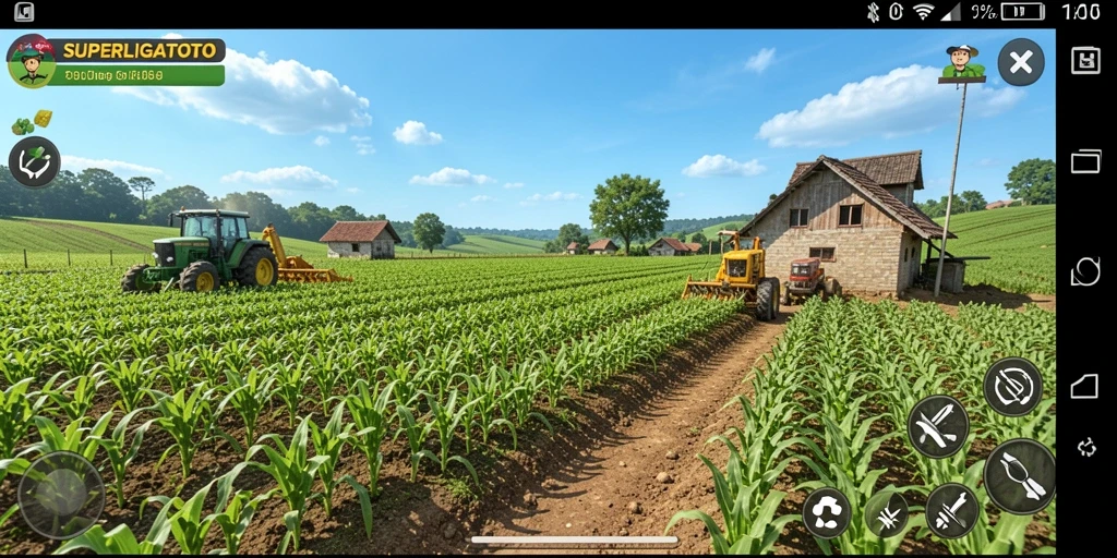 Tampilan gameplay SUPERLIGATOTO menampilkan aktivitas pertanian yang menyenangkan dan interaktif.